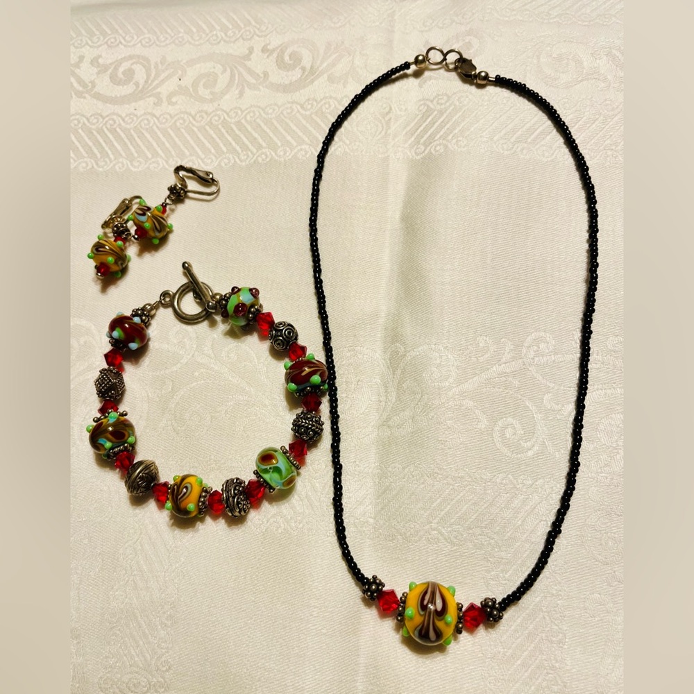 Handcrafted Beaded Jewelry Set - 3 Pieces